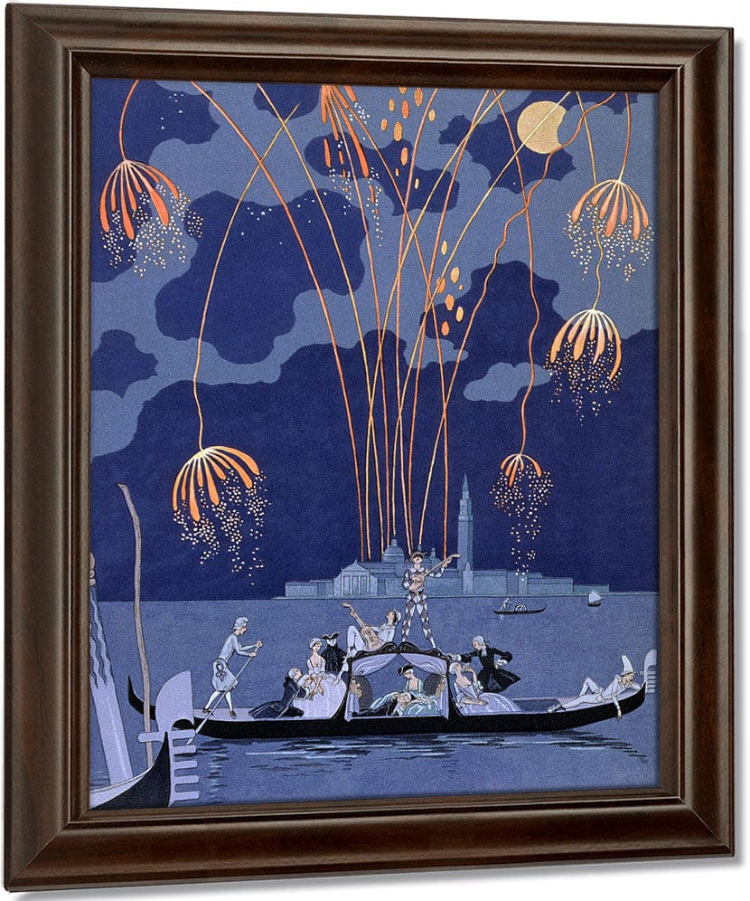 Fireworks In Venice, Illustration For 'Fetes Galantes' By Georges Barbier Fine Art Print