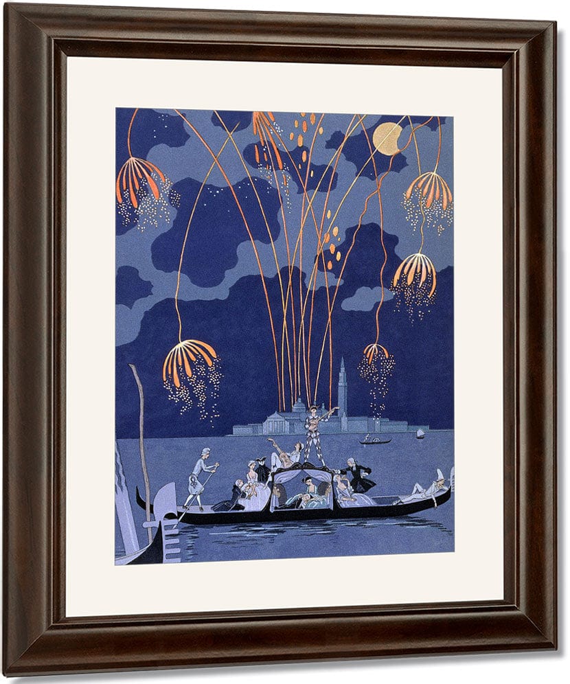 Fireworks In Venice, Illustration For 'Fetes Galantes' By Georges Barbier Fine Art Print