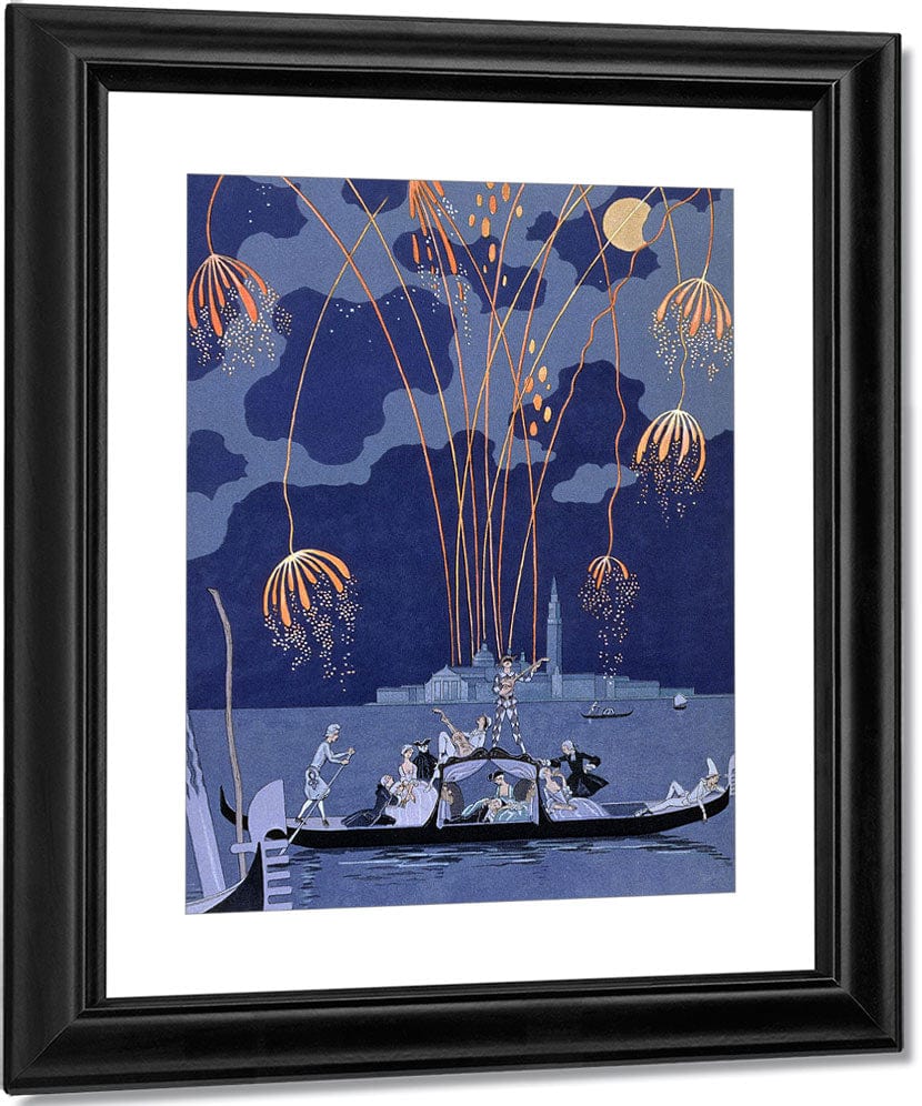 Fireworks In Venice, Illustration For 'Fetes Galantes' By Georges Barbier Fine Art Print