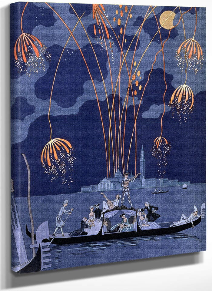Fireworks In Venice, Illustration For 'Fetes Galantes' By Georges Barbier Fine Art Print