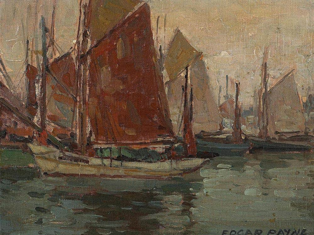 Fishing Boats In A Harbor By Edgar Payne1 Fine Art Print