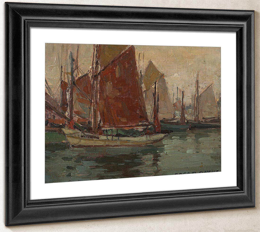 Fishing Boats In A Harbor By Edgar Payne1 Fine Art Print