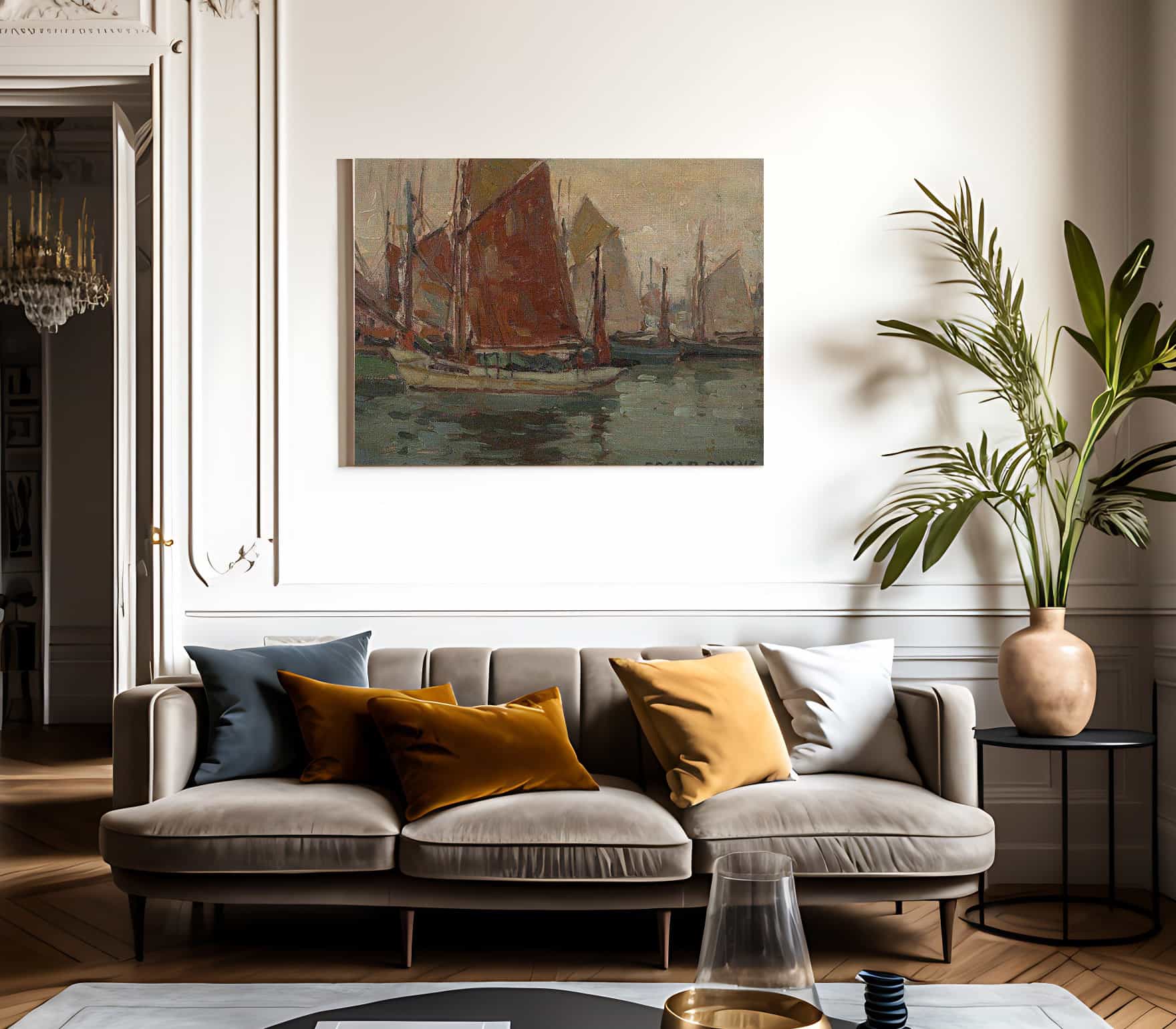 Fishing Boats In A Harbor By Edgar Payne1 Fine Art Print