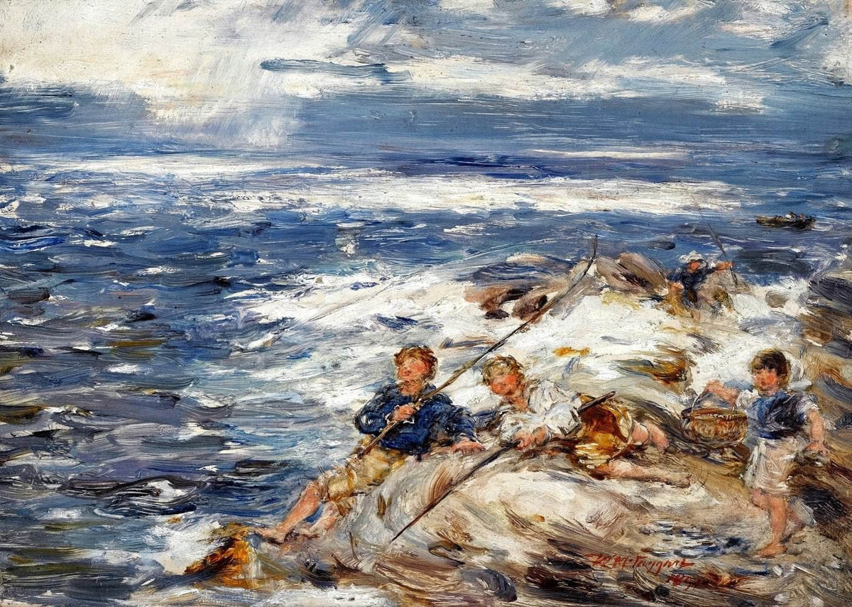 Fishing From The Rocks Painting William Mctaggart Canvas Art Fine Art Print
