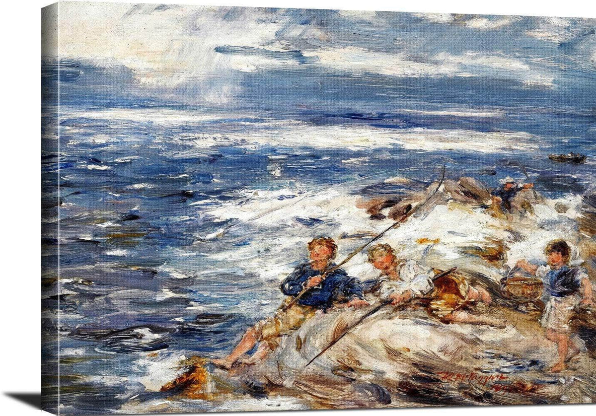 Fishing From The Rocks Painting William Mctaggart Canvas Art Fine Art Print
