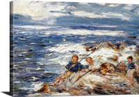 Fishing From The Rocks Painting William Mctaggart Canvas Art Fine Art Print