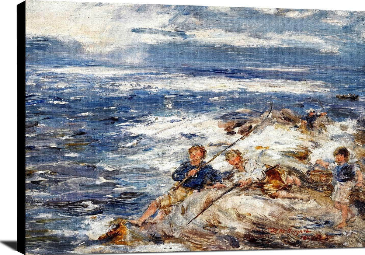 Fishing From The Rocks Painting William Mctaggart Canvas Art Fine Art Print