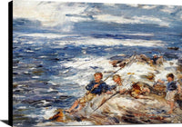 Fishing From The Rocks Painting William Mctaggart Canvas Art Fine Art Print