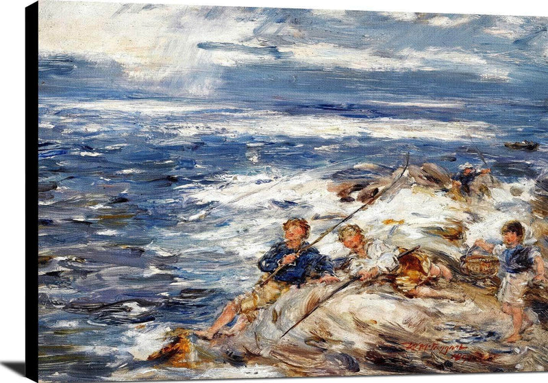 Fishing From The Rocks Painting William Mctaggart Canvas Art Fine Art Print