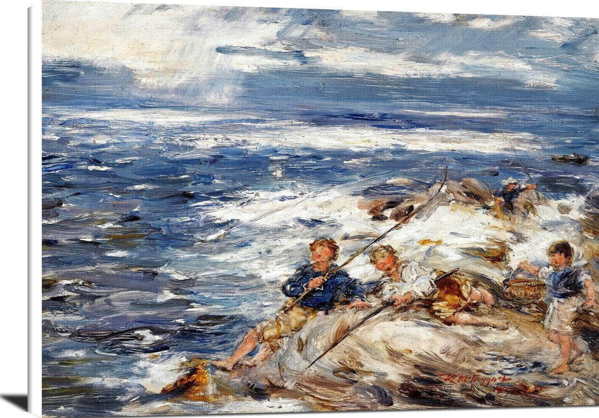 Fishing From The Rocks Painting William Mctaggart Canvas Art Fine Art Print
