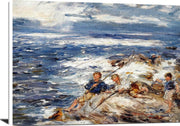 Fishing From The Rocks Painting William Mctaggart Canvas Art Fine Art Print