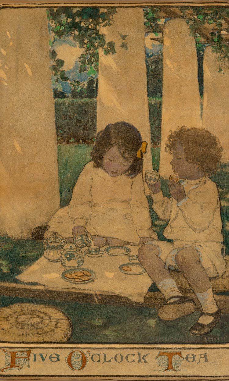 Five Oclock Tea The Child In A Garden Scribners Magazine Interior Illustration December 1903 By Jessie Willcox Smith Fine Art Print