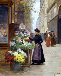 Flower Seller On Les Grands Boulevards, Paris Painting Victor Gilbert Canvas Art Fine Art Print