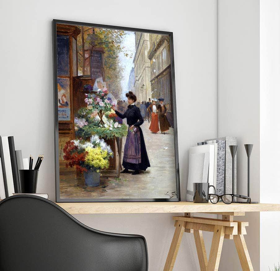 Flower Seller On Les Grands Boulevards, Paris Painting Victor Gilbert Canvas Art Fine Art Print