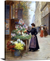Flower Seller On Les Grands Boulevards, Paris Painting Victor Gilbert Canvas Art Fine Art Print