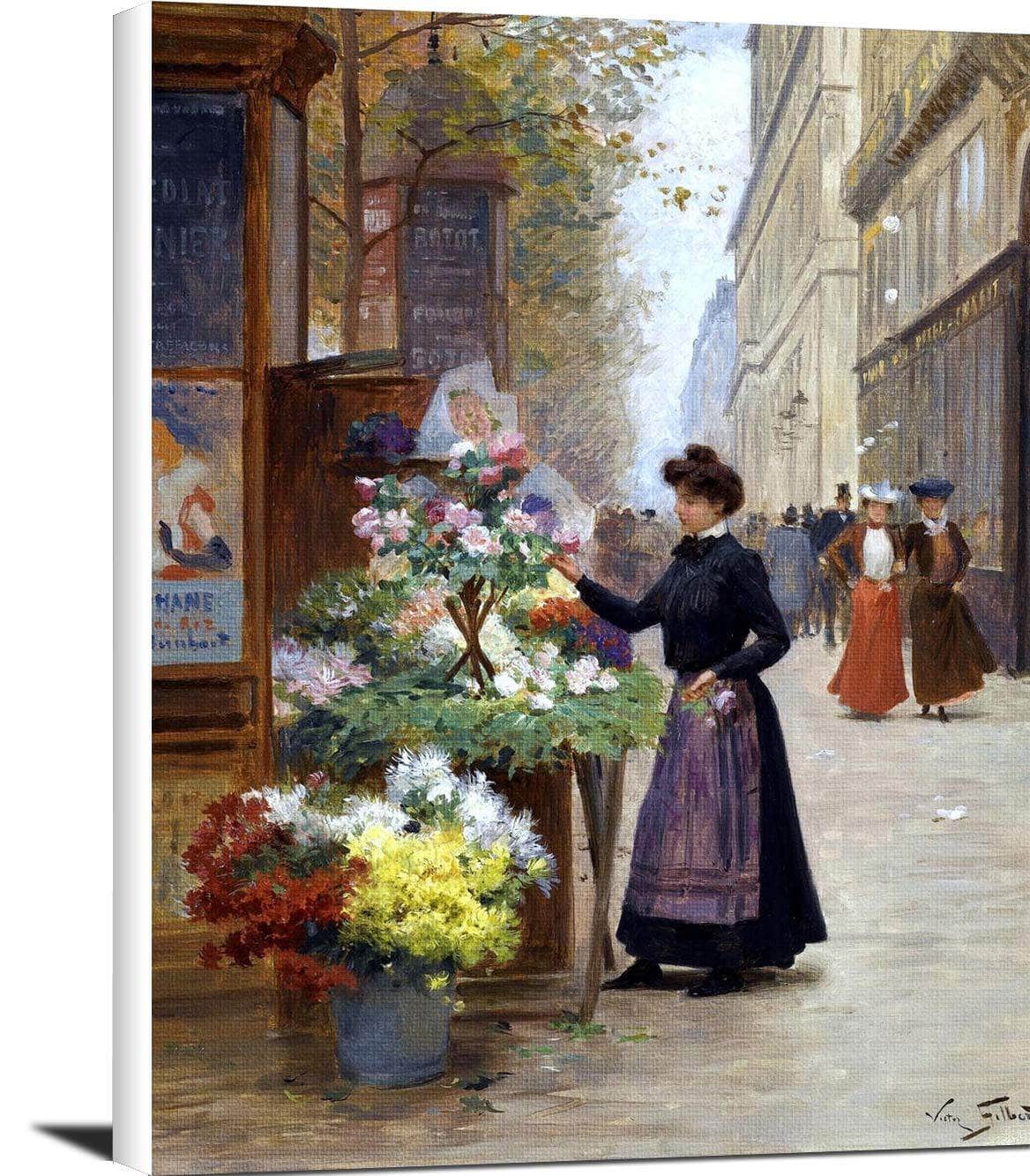 Flower Seller On Les Grands Boulevards, Paris Painting Victor Gilbert Canvas Art Fine Art Print