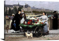 Flower Seller On The Pont Royal Paris Painting Firmin Girard Canvas Art Fine Art Print
