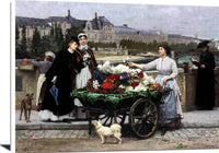 Flower Seller On The Pont Royal Paris Painting Firmin Girard Canvas Art Fine Art Print