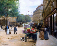 Flower Seller, Place De La Comedie Francaise Painting Victor Gilbert Canvas Art Fine Art Print