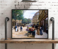 Flower Seller, Place De La Comedie Francaise Painting Victor Gilbert Canvas Art Fine Art Print