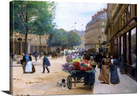 Flower Seller, Place De La Comedie Francaise Painting Victor Gilbert Canvas Art Fine Art Print