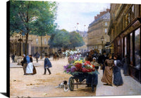 Flower Seller, Place De La Comedie Francaise Painting Victor Gilbert Canvas Art Fine Art Print