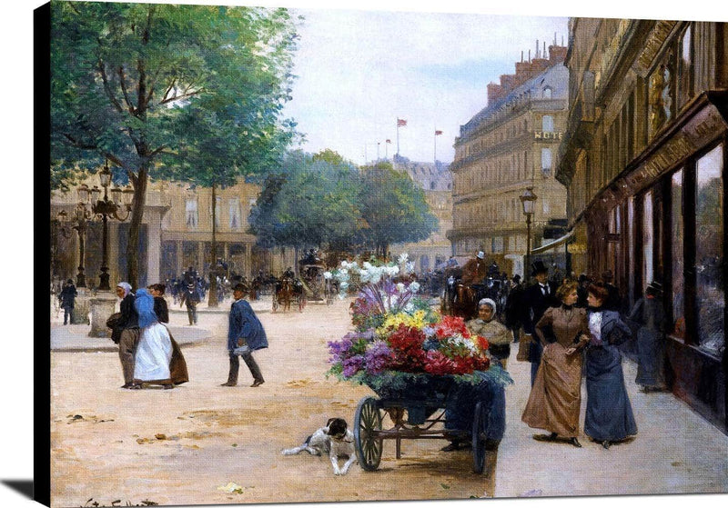 Flower Seller, Place De La Comedie Francaise Painting Victor Gilbert Canvas Art Fine Art Print