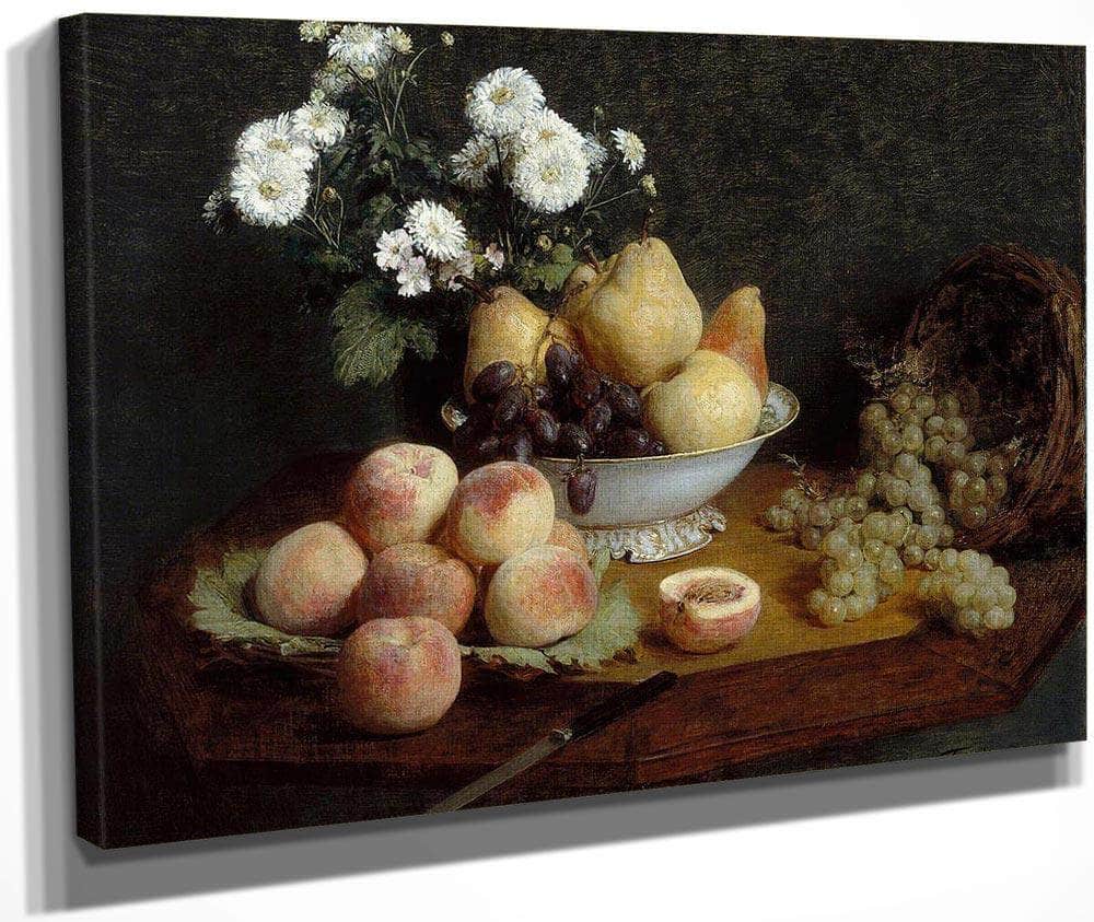 Flowers And Fruit On A Table By Henri Fantin Latour Fine Art Print