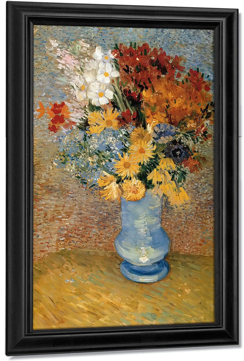 Flowers In A Blue Vase By Vincent Van Gogh Fine Art Print