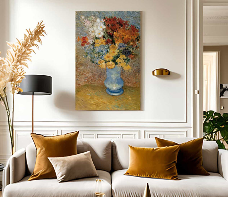Flowers In A Blue Vase By Vincent Van Gogh Fine Art Print