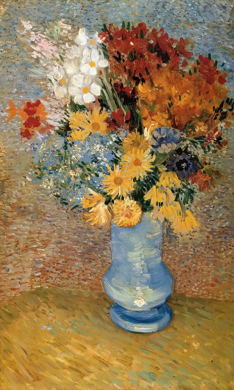 Flowers In A Blue Vase By Vincent Van Gogh Fine Art Print