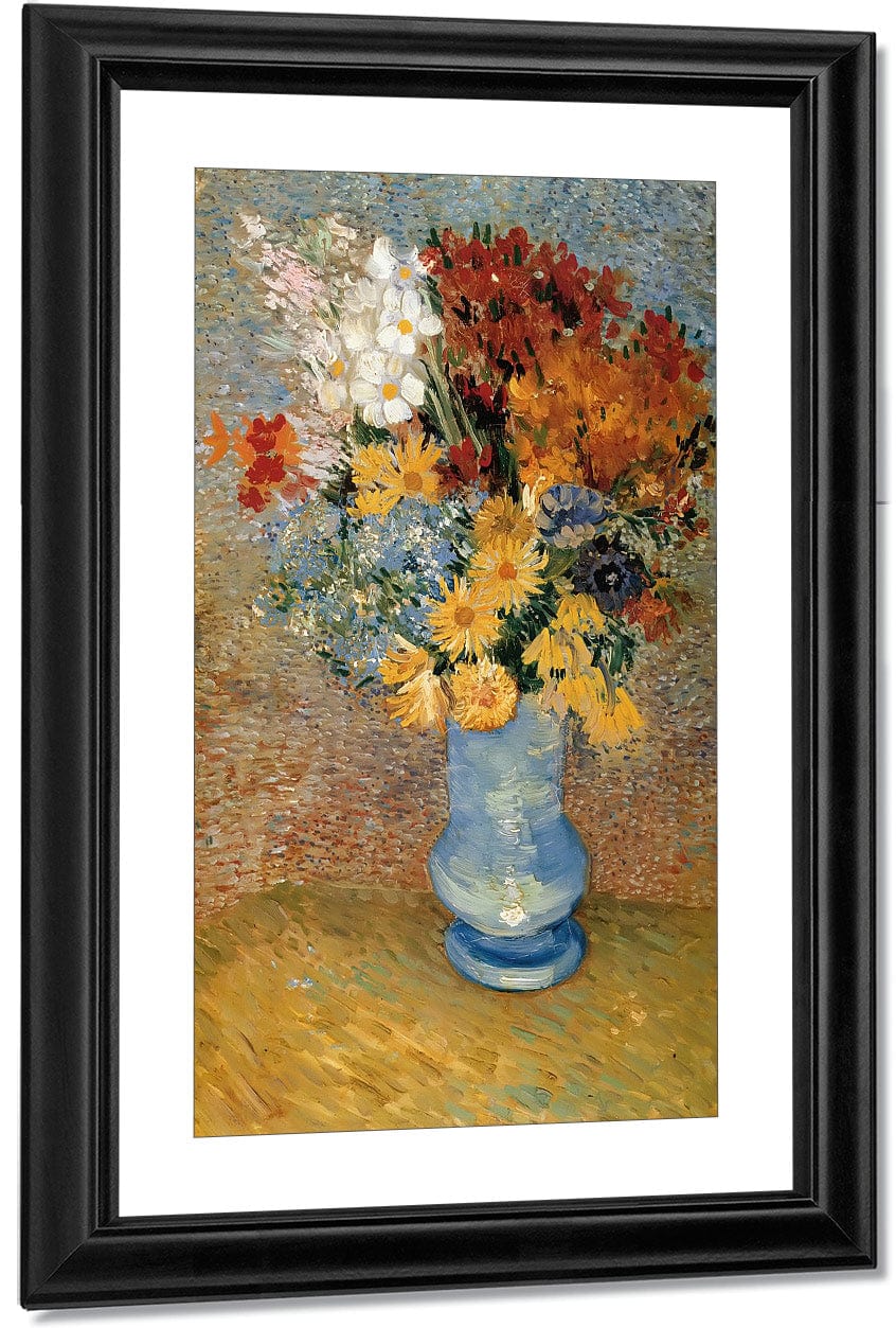 Flowers In A Blue Vase By Vincent Van Gogh Fine Art Print