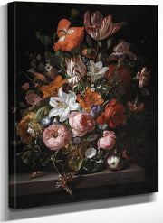 Flowers In A Glass Vase By Rachel Ruysch Fine Art Print
