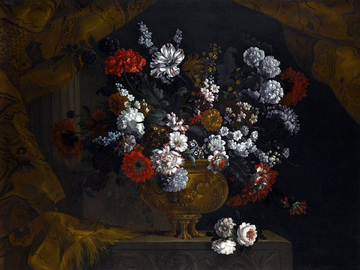 Flowers In A Guilt Urn On A Stone Ledge Painting Pieter Casteels Iii Canvas Art Fine Art Print