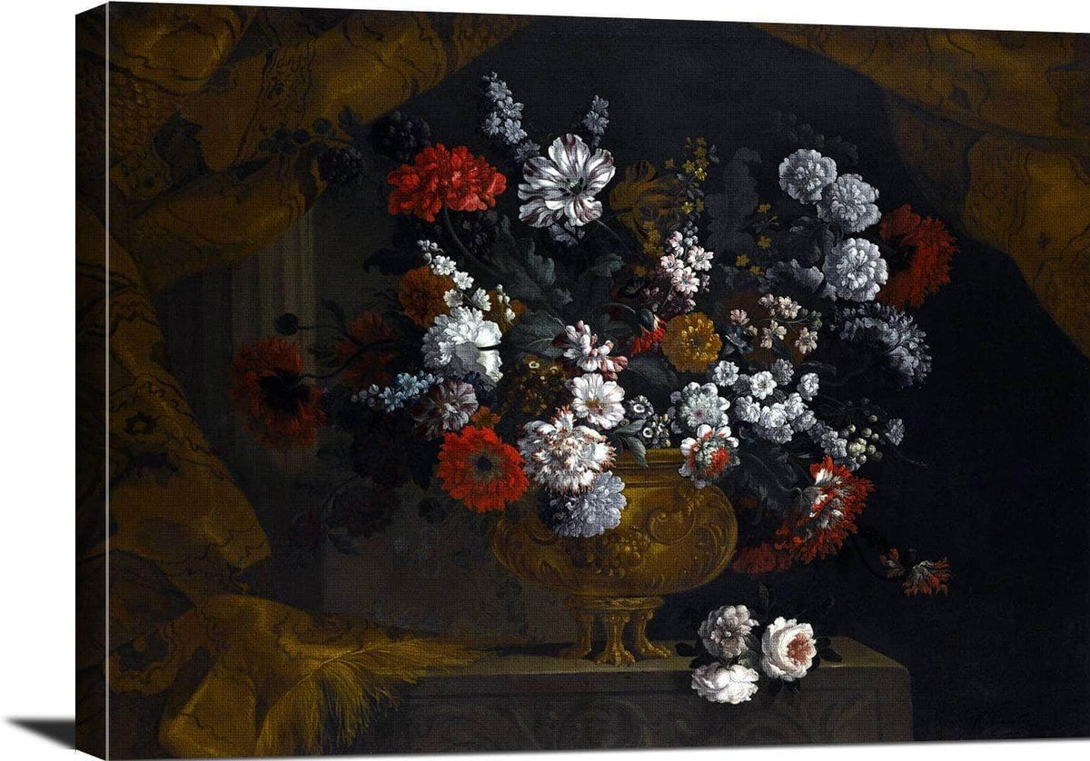 Flowers In A Guilt Urn On A Stone Ledge Painting Pieter Casteels Iii Canvas Art Fine Art Print