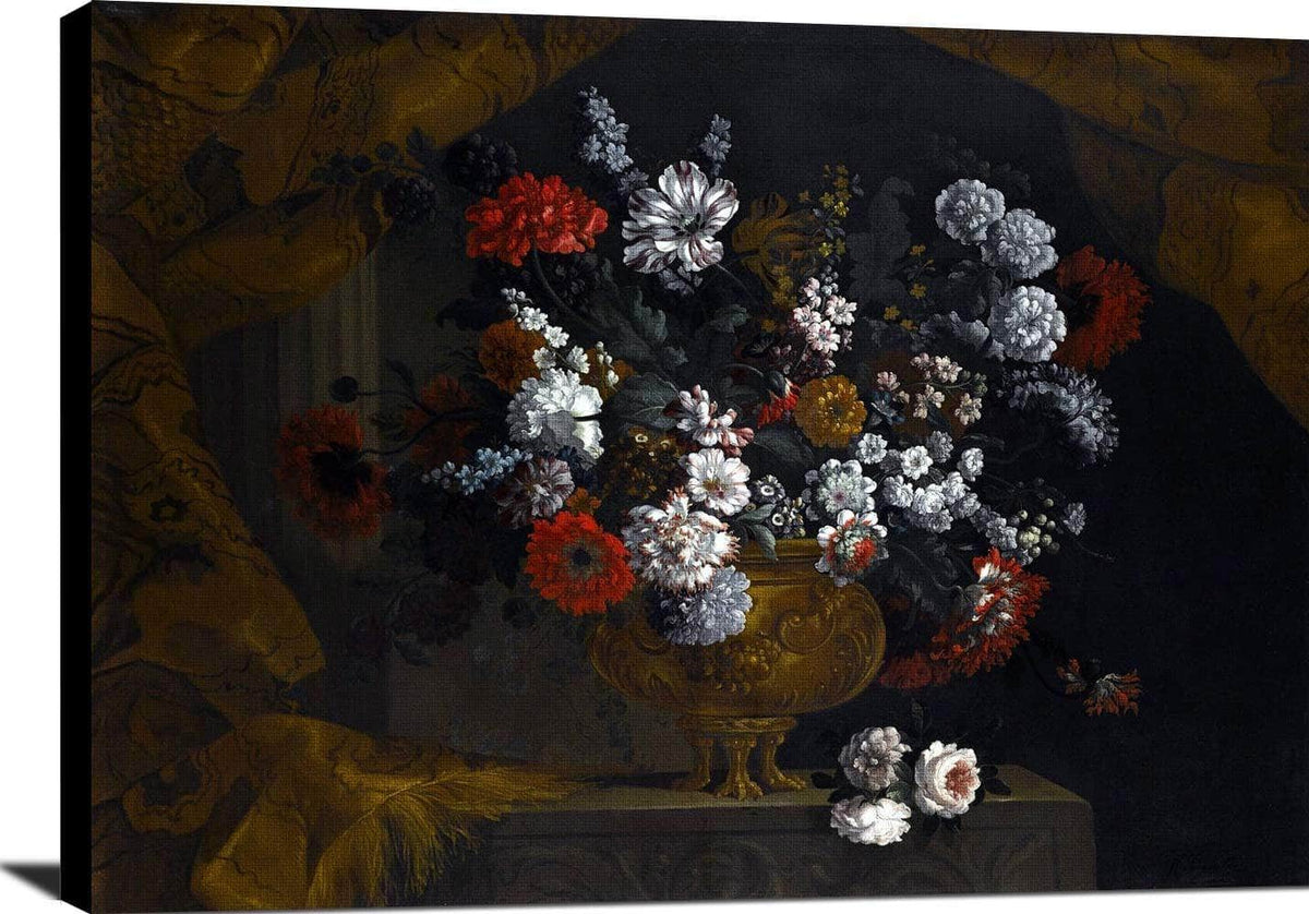 Flowers In A Guilt Urn On A Stone Ledge Painting Pieter Casteels Iii Canvas Art Fine Art Print