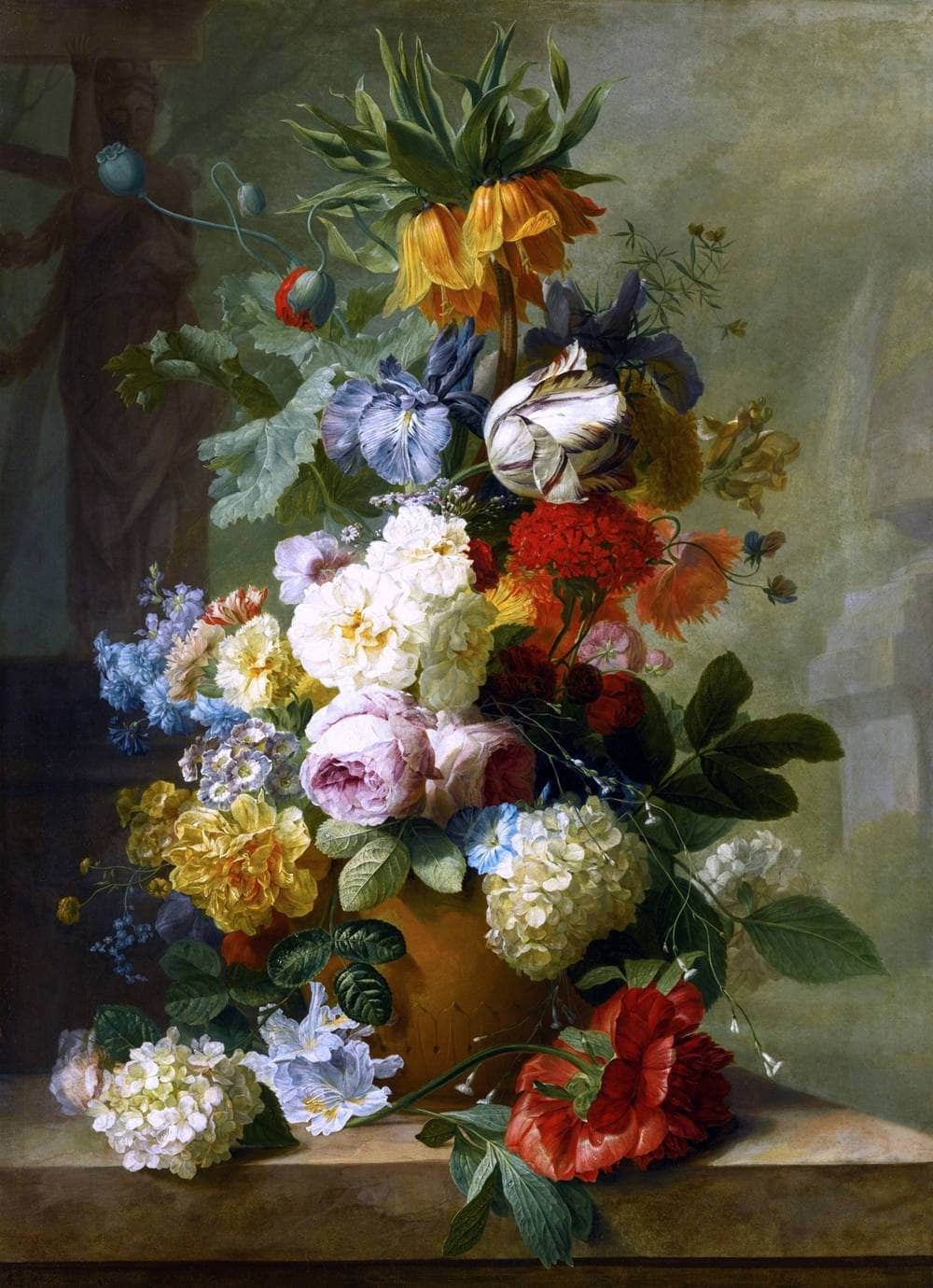 Flowers In A Vase On A Marble Ledge Painting Jan Van Huysum Canvas Art Fine Art Print