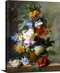 Flowers In A Vase On A Marble Ledge Painting Jan Van Huysum Canvas Art Fine Art Print