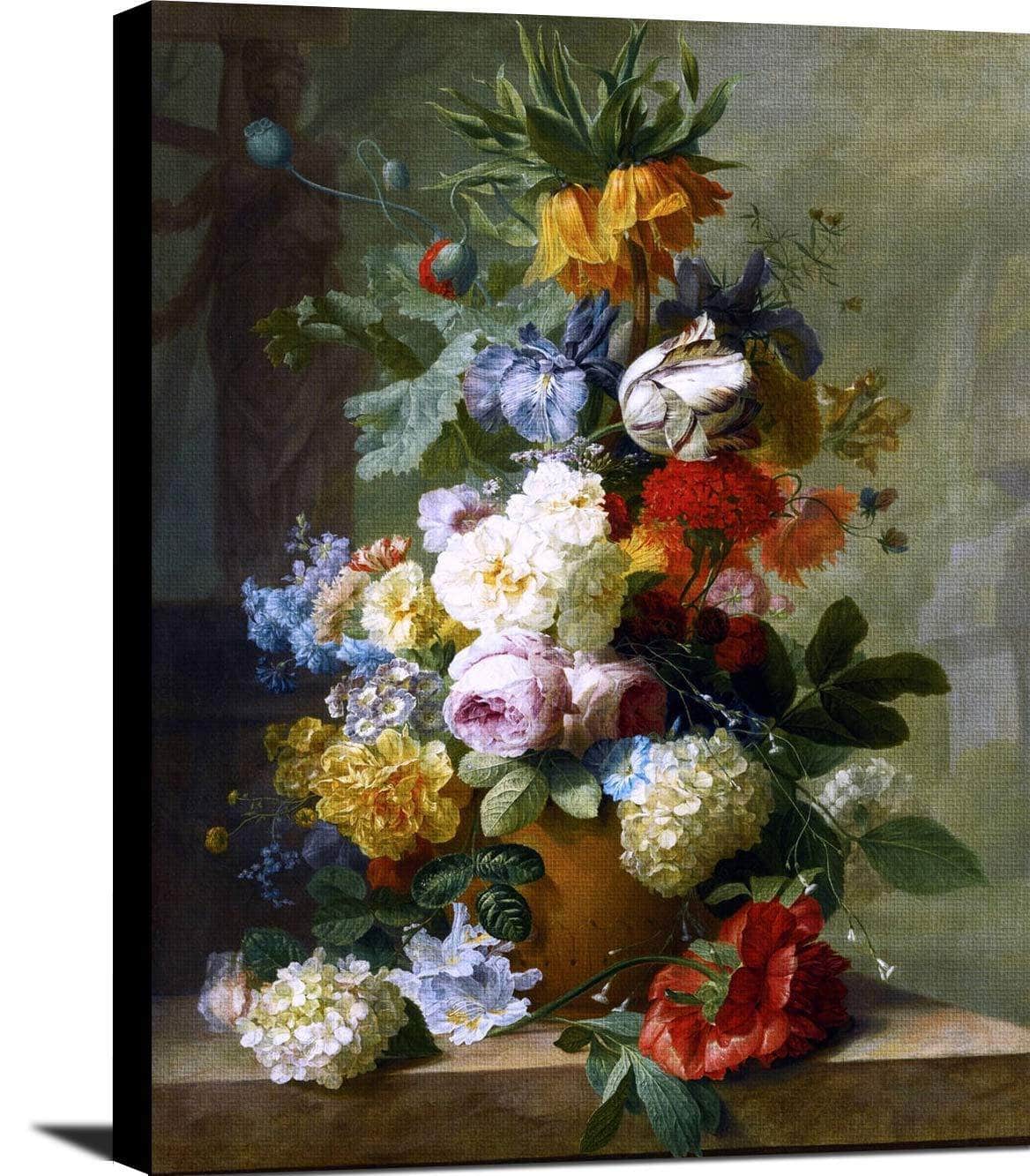 Flowers In A Vase On A Marble Ledge Painting Jan Van Huysum Canvas Art Fine Art Print