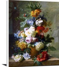 Flowers In A Vase On A Marble Ledge Painting Jan Van Huysum Canvas Art Fine Art Print