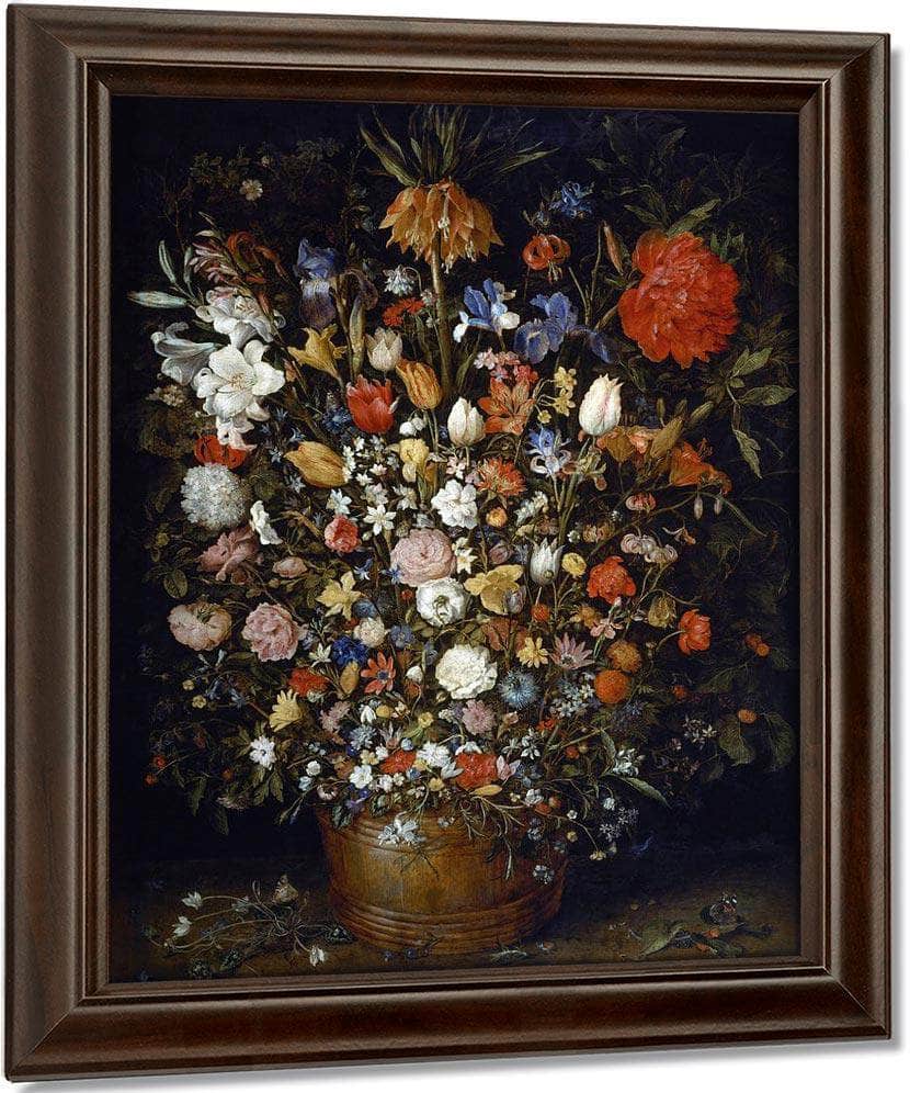 Flowers In A Wooden Vessel By Jan Brueghel The Elder Fine Art Print