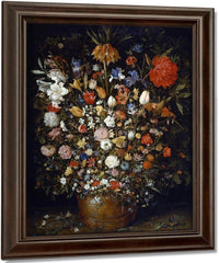 Flowers In A Wooden Vessel By Jan Brueghel The Elder Fine Art Print
