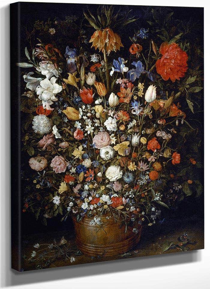 Flowers In A Wooden Vessel By Jan Brueghel The Elder Fine Art Print