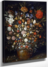 Flowers In A Wooden Vessel By Jan Brueghel The Elder Fine Art Print