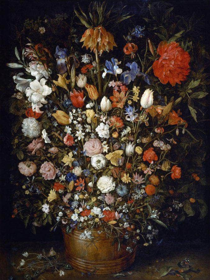 Flowers In A Wooden Vessel By Jan Brueghel The Elder Fine Art Print