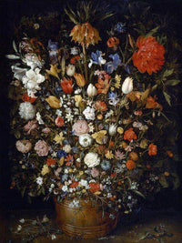 Flowers In A Wooden Vessel By Jan Brueghel The Elder Fine Art Print