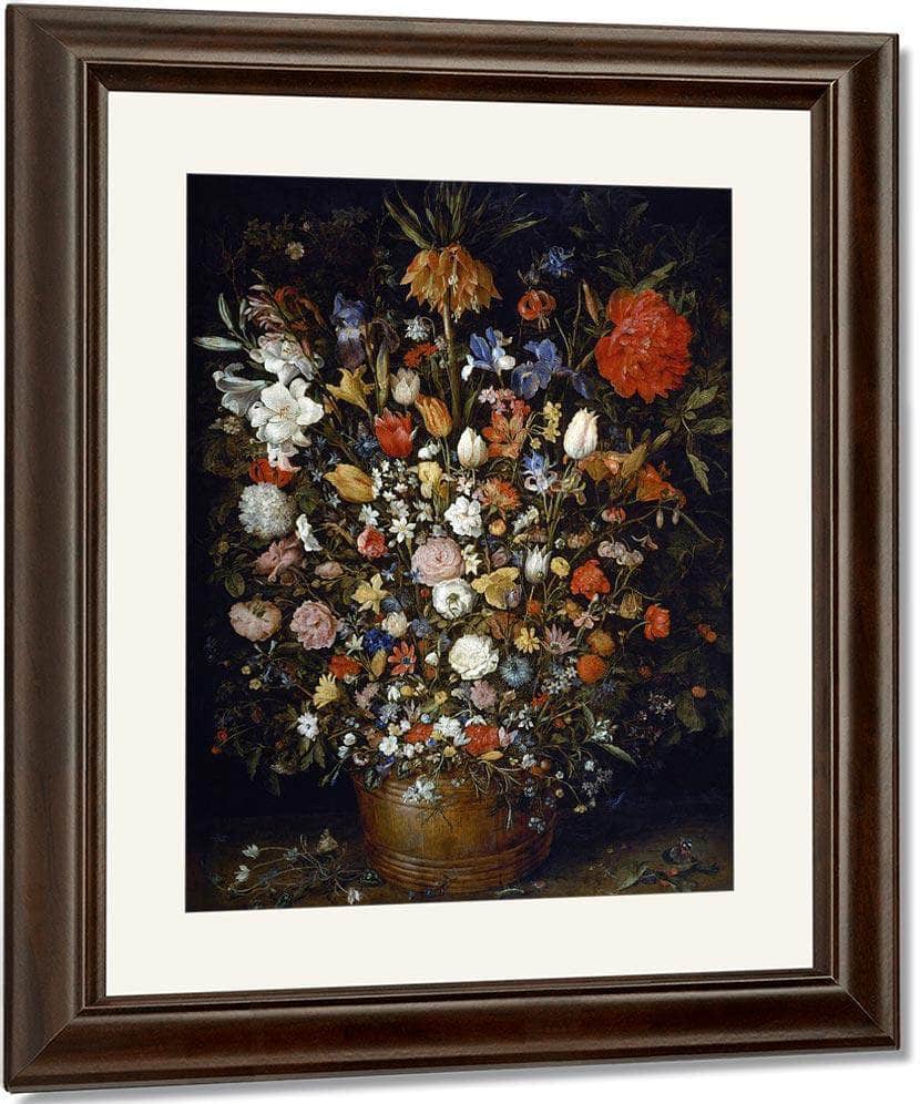 Flowers In A Wooden Vessel By Jan Brueghel The Elder Fine Art Print