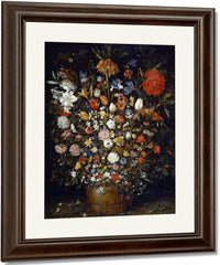 Flowers In A Wooden Vessel By Jan Brueghel The Elder Fine Art Print