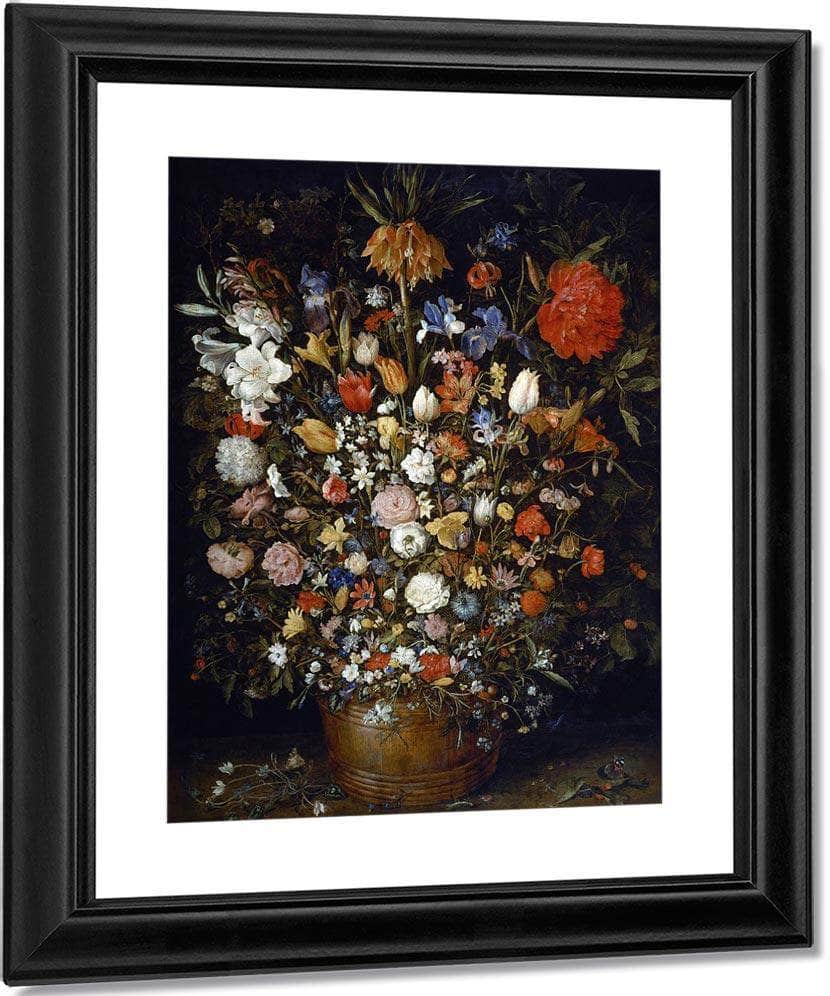 Flowers In A Wooden Vessel By Jan Brueghel The Elder Fine Art Print