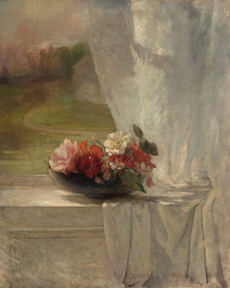 Flowers On A Window Ledge By John La Farge Fine Art Print